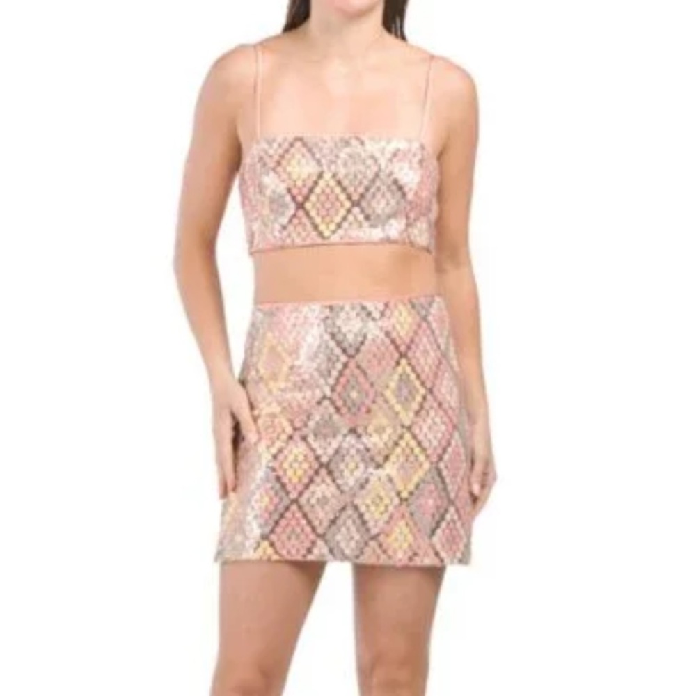 Caroline Constas Sequin Crop Top & Skirt Set